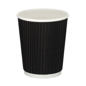 8oz black ripple wall hot cup with PE lining, shown upright