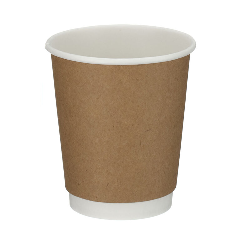 8oz kraft double wall hot cup with PE lining, shown upright