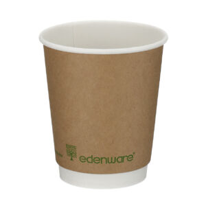 8oz kraft double wall hot cup with PLA lining, shown upright