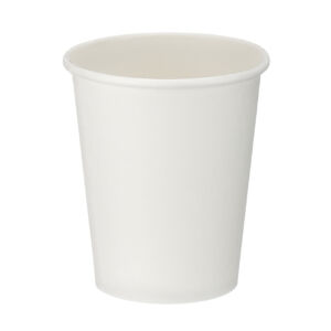 8oz white single wall hot cup with PE lining, shown upright