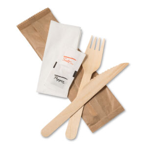 Birchwood knife and fork kit with salt, pepper and napkin