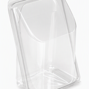 Twin tortilla container in clear APET, shown in perspective