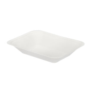Moulded Fibre Chip Tray, white open food tray, shown empty on a white background