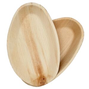 Two oval palm leaf plates, shown empty