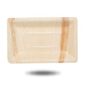 Small rectangular palm leaf plate, shown empty
