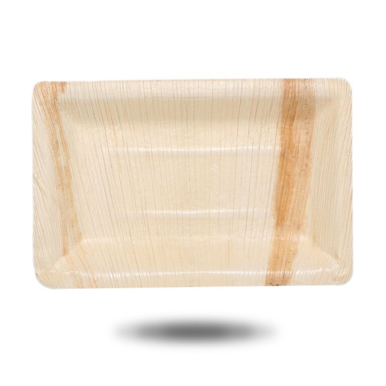 Small rectangular palm leaf plate, shown empty