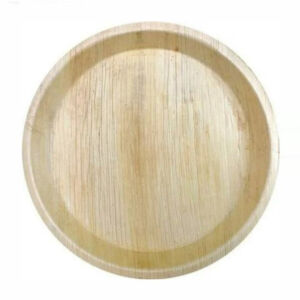 12-inch round palm leaf plate shown empty