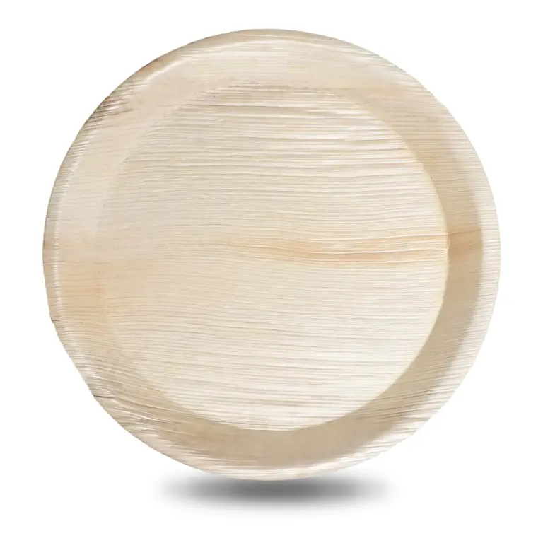 9-inch round palm leaf plate shown empty