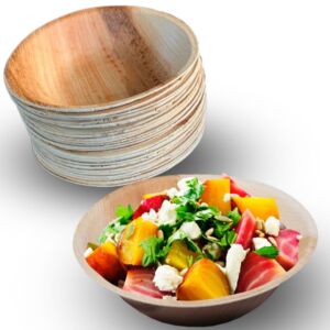 7.5-inch palm leaf salad bowl, showing an empty stack and a serving bowl on a white background