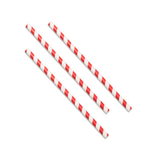 Red and white striped paper smoothie straws, 8mm diameter and 200mm long
