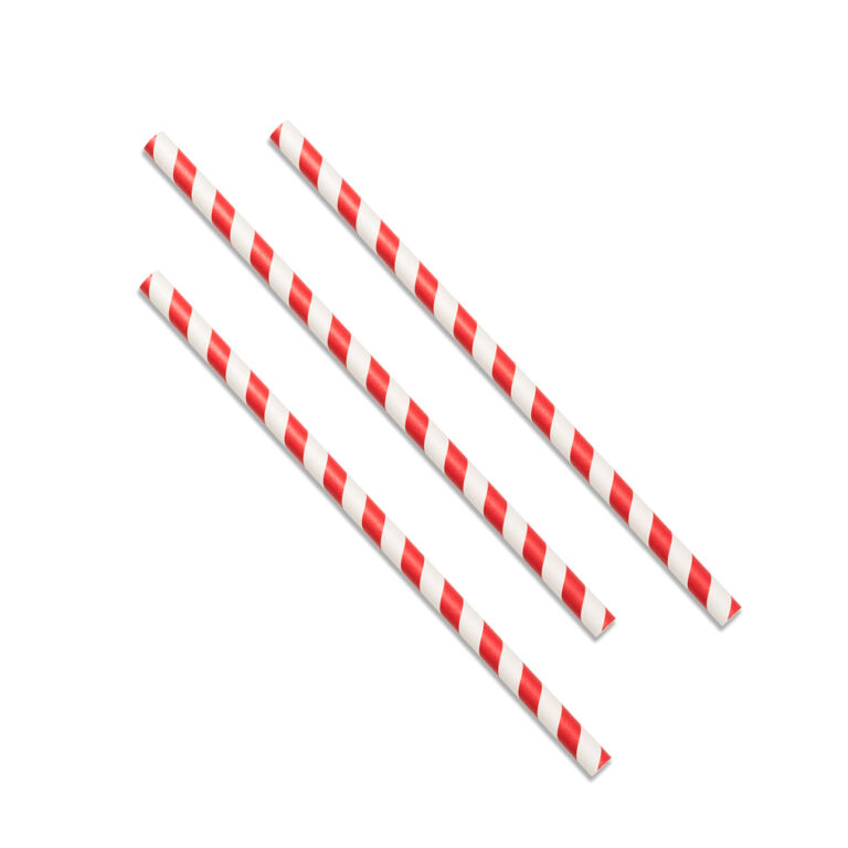 Red and white striped paper smoothie straws, 8mm diameter and 200mm long
