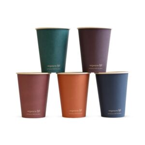 Vegware 12oz Feel Snug Single Wall Cup in mixed warm colours