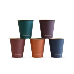 Vegware 6oz Feel Snug Single Wall Cup in mixed warm colours