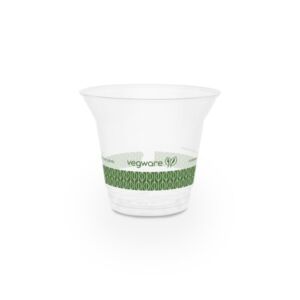 Vegware 9oz PLA cold cup with green leaf band, 96-Series