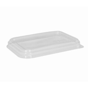 Vegware WorldView 12/16oz rPET Lid, clear rectangular lid, shown empty on a white background