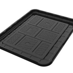 Premium platter base in black APET, shown in perspective