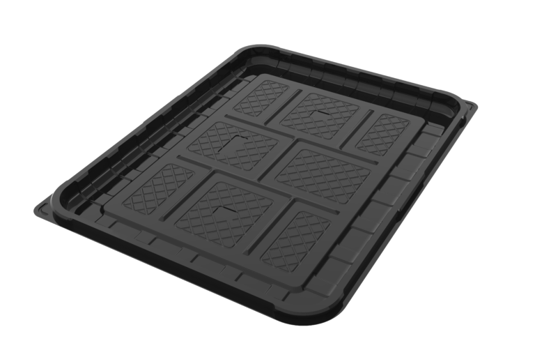 Premium platter base in black rPET, shown in perspective