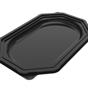 Small octagonal platter base in black APET, shown in perspective