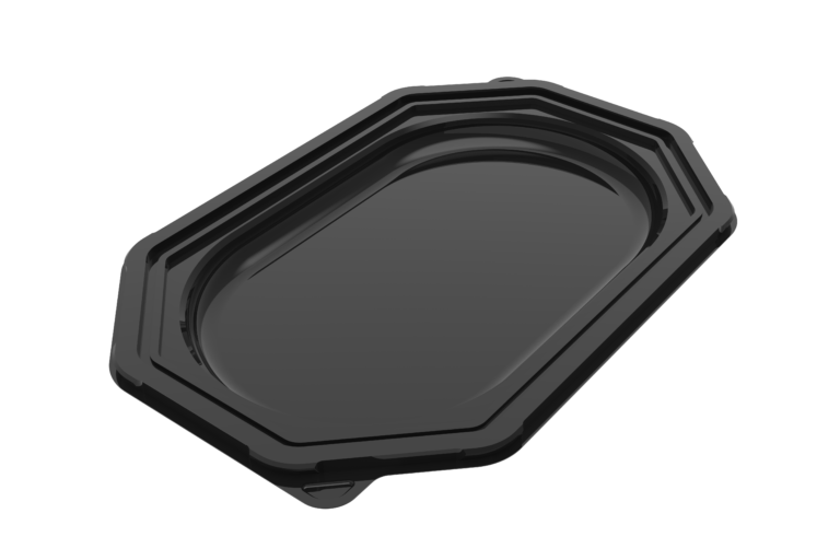Small octagonal platter base in black rPET, shown in perspective