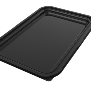 Large rectangular platter base in black APET, shown in perspective