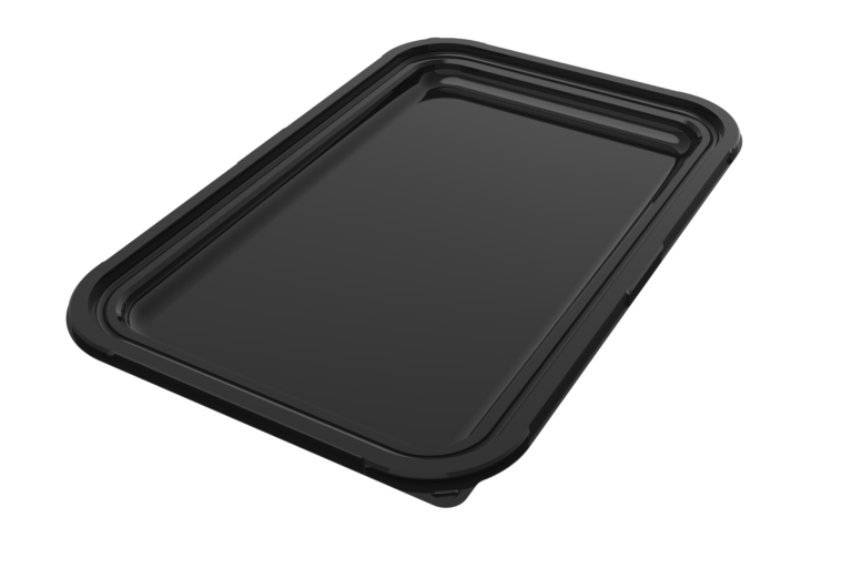 Large rectangular platter base in black rPET, shown in perspective