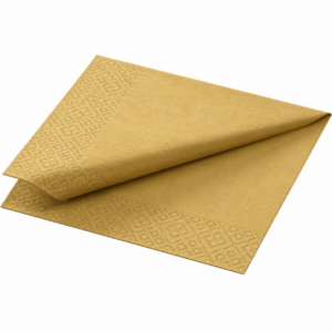 gold paper napkin folded to show its colour and embossed border