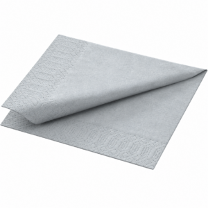 silver paper napkin folded to show its colour and embossed border